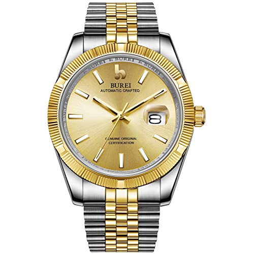 [BUREI]メンズ腕時計 自動巻き 防水 アナログ 機械式男性 ゴールドシルバー腕時計 人気 ビジネス 日付 ブランドうで時計 シンプル カジュアル 夜光 ウォッチ